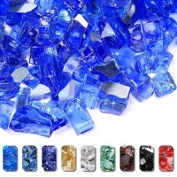 Grisun Cobalt Blue Fire Glass For Fire Pit 12 Inch 20 Pounds High Luster Reflective Tempered Glass Rocks For Natural Or Propa