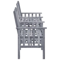 vidaXL Patio Bistro Set with Tea Table Solid Acacia Wood Construction Gray Finish with Comfortable Red Cushions Outdoor Livi