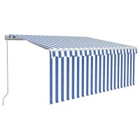 vidaXL Manual Retractable Awning UV and WaterResistant Outdoor Patio Awning with Adjustable Angle and Height Blue White A