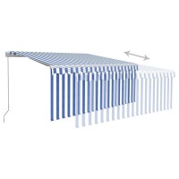 vidaXL Manual Retractable Awning UV and WaterResistant Outdoor Patio Awning with Adjustable Angle and Height Blue White A