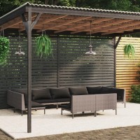 vidaXL 9Piece Dark Gray Poly Rattan Patio Lounge Set with Cushions Lightweight WeatherResistant Outdoor Furniture for Garde
