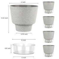 Qrrica Plant Pots 6 Inch Self Watering Pots  5 Pack Flower Pots Outdoor Indoor  Planters With Drainage Hole And Tray Saucer-Gray