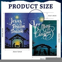 2 Pack Merry Christmas Jesus Garden Flag 12?18 Inch Double Sided Vertical Burlap Jesus Is The Reason For The Season Garden Flag For Christmas Holiday Party Yard Outdoor Decoration