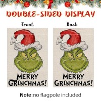 2 Pack Merry Christmas Garden Flags 12?18 Inch Double Sided Vertical Burlap Grinchmas Santa Claus Garden Flag For Christmas Holiday Party Yard Outdoor Decoration