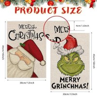 2 Pack Merry Christmas Garden Flags 12?18 Inch Double Sided Vertical Burlap Grinchmas Santa Claus Garden Flag For Christmas Holiday Party Yard Outdoor Decoration