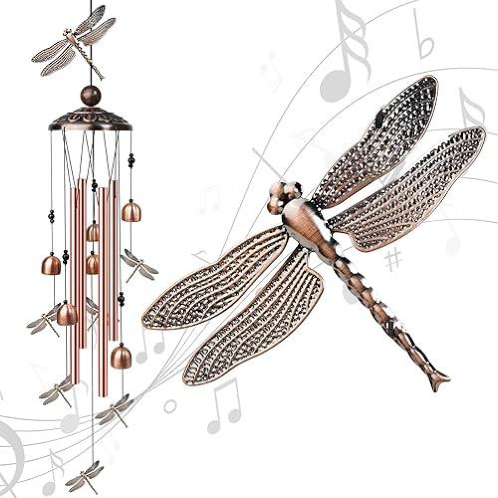 Nowpis Dragonfly Wind Chimes For Outside  Decorative Wind Chimes With 4 Aluminum Tubes Hanging Bells  Memorial Windchimes Outdoors With S Hook For Patio Garden Decor  Unique Gift For Mom Grandma