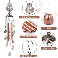 Nowpis Owl Wind Chimes For Outside Decorative Wind Chimes With 4 Aluminum Tubes Hanging Bells Memorial Windchimes Outdoors Wit