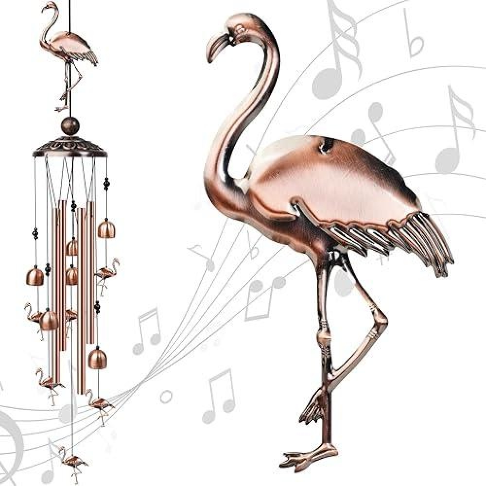 Nowpis Flamingo Wind Chimes For Outside Decorative Wind Chimes With 4 Aluminum Tubes Hanging Bells Memorial Windchimes Outdoor