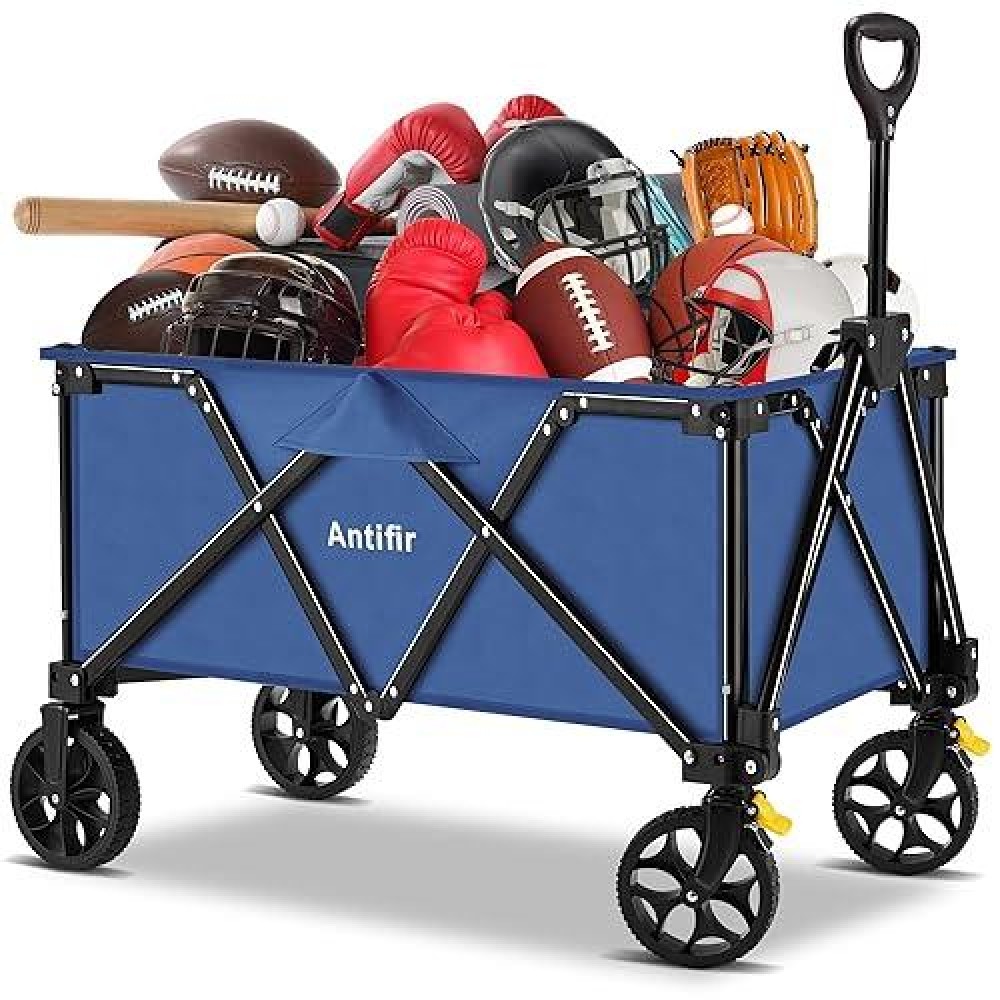 Antifir Large Collapsible Wagons Carts Foldable Heavy Duty Folding Wagon Cart With All Terrain Brake Wheels Portable Utility C