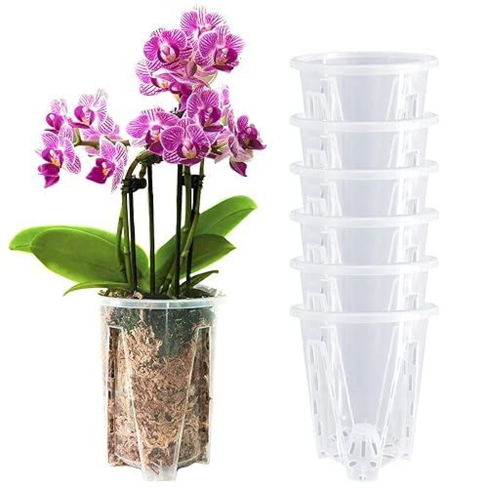 Pavtner Orchid Pot 6 Pack 5.5 Inch  Orchid Pots For Repotting  Plastic Clear Orchid Pots With Holes  Flower Planter Pot Indoor Outdoor  Orchids Planter