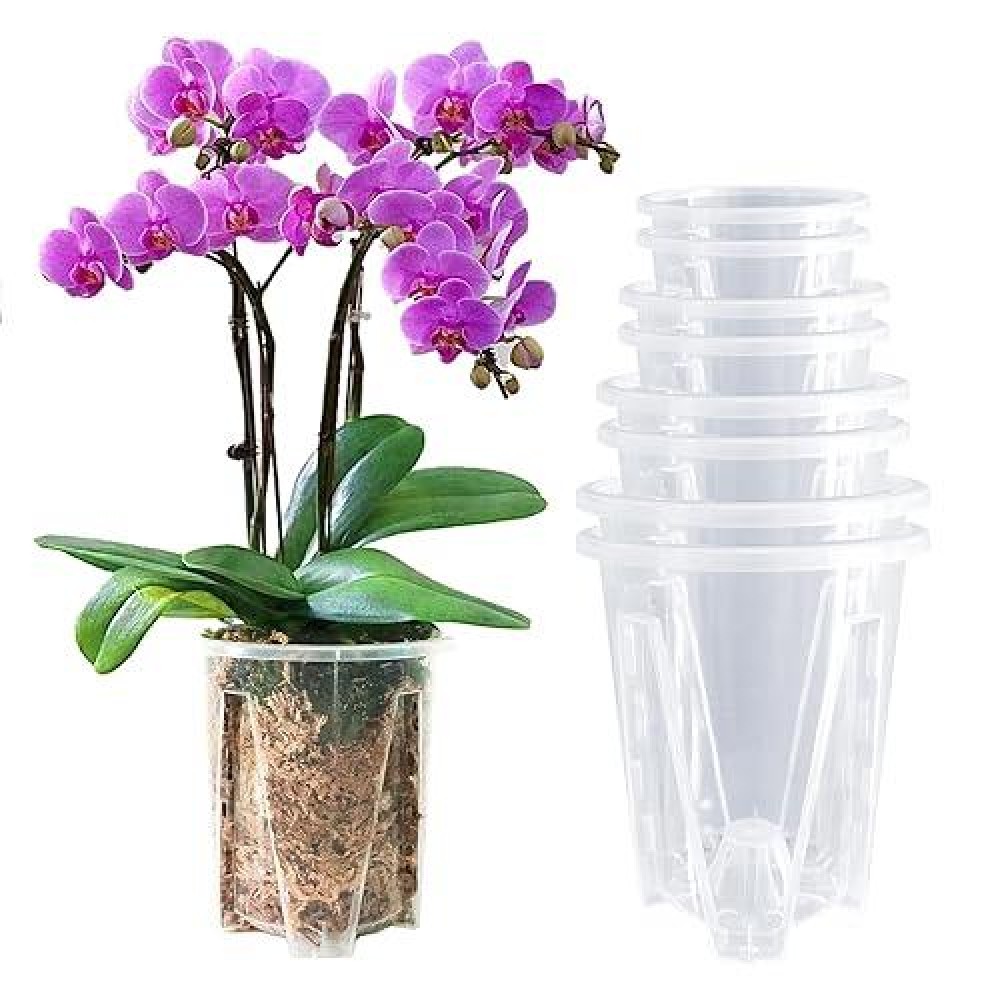 Pavtner Orchid Pots 8 Pack - 2 Each Of 3.9  4.7  5.5 And 6.3 Inch  Clear Orchid Pots With Holes For Repotting  Orchids Planter