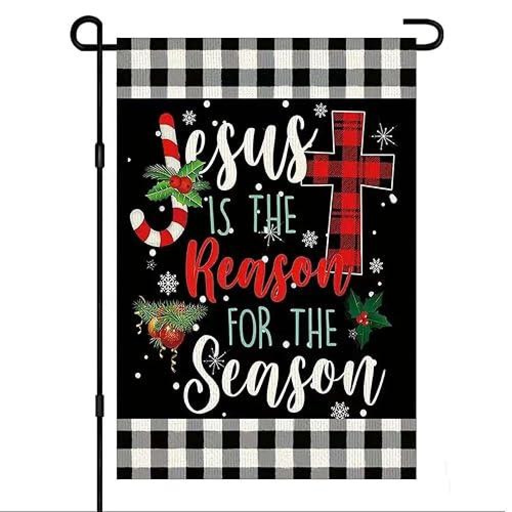 Christmas Garden Flag 12X18 Vertical Double Sided Christmas Jesus Is The Reason For The Season Farmhouse Holiday Outside Burlap Yard Flag Decorations