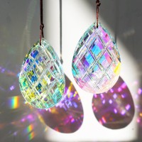 Hdcrystalgifts Set 2 Crystal Suncatcher Prism Pendant For Window Decor 3Inch Ab Colored Crystal Prisms Rainbow Maker Garden Hang