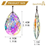 Hdcrystalgifts Set 2 Crystal Suncatcher Prism Pendant For Window Decor 3Inch Ab Colored Crystal Prisms Rainbow Maker Garden Hang