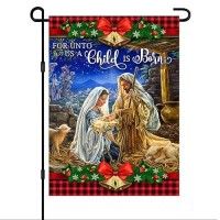 Christmas Garden Flag 12 X 18 Inch Double Sided Burlap  Christmas Jesus Was Born Winter Holiday Yard Outdoor Decorative Flag