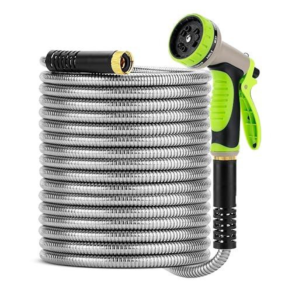 Unco- Garden Hose 50 Feet  Stainless Steel Hose With 10 Functions Spray Nozzle  Silver Metal Hose 50 Ft  Metal Garden Hose 50 Ft  Stainless Steel Garden Hose 50 Ft  No Kink Garden Hose