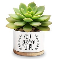 Lasimfa You Grow Girl White Ceramic Succulent Planter Pots Cactus Flower  Funny Planter Pots For Plant Lovers Friends Birthday Christmas Thanksgiving Gift  3.6 Inch (Plant Not Included)