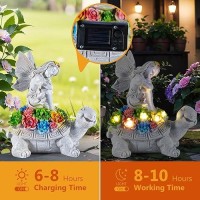 Owanvion Solar Garden Statue Outdoor Decor Fairy Sitting On Turtle Statue With Succulent And Solar Led Light Lawn Tortoise Orn