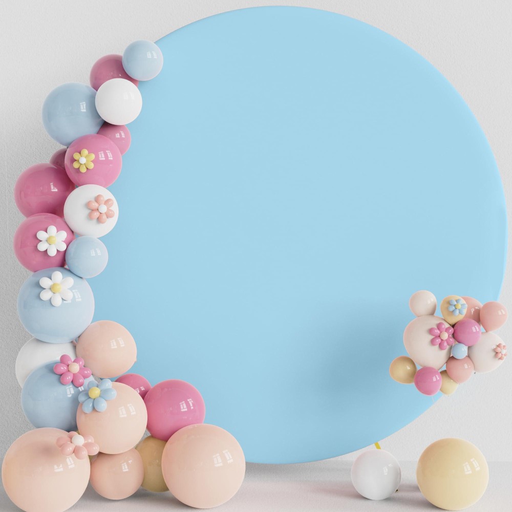 Putros 6Ft Round Backdrop Cover Dusty Blue Circle Arch Cover With Buckles Polyester Fitted Round Balloon Arch Cover For Wedding