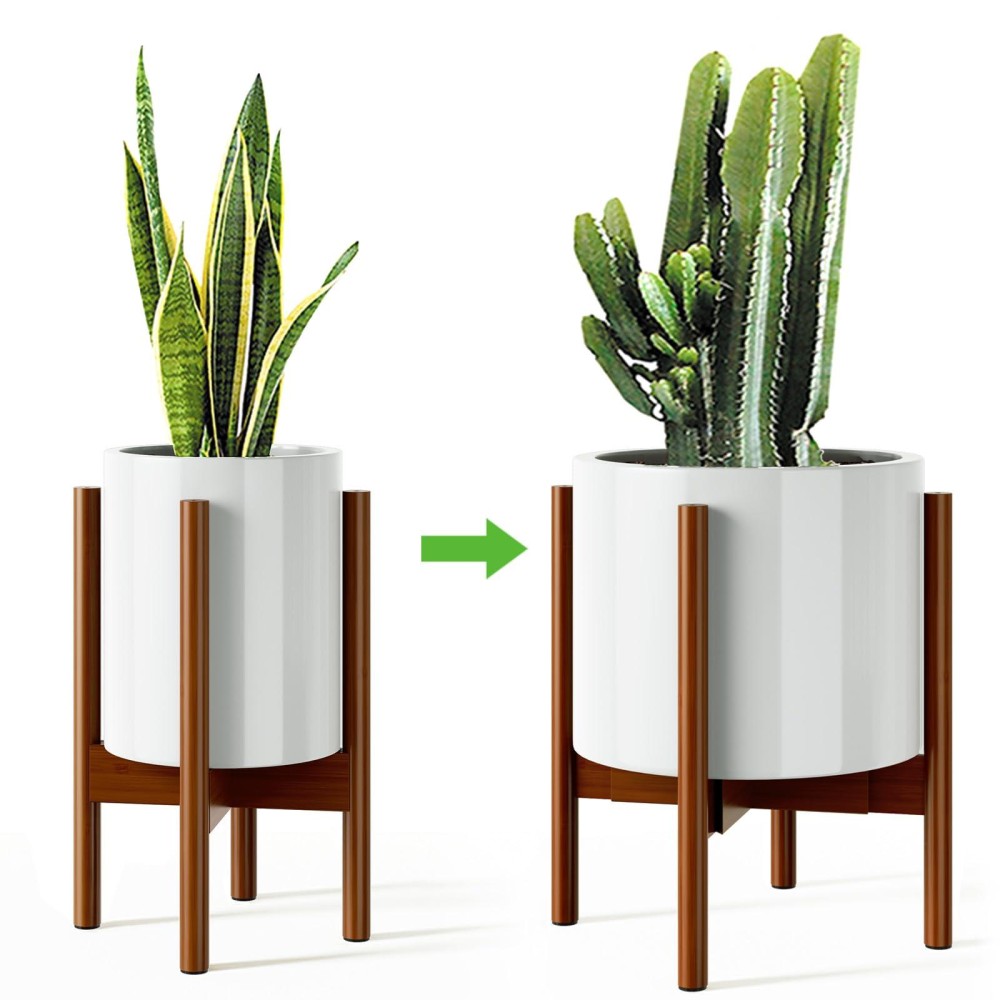 Mudeela 2 Pack Adjustable Plant Stand Indoor Bamboo Plant Stand 8 To 12 Inches Single Floor Plant Stand For Indoor Plants Bam