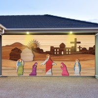 Preboun Easter Resurrection Scene Garage Door Decorations 7 X 16 Ft Christian Empty Tomb Figurines Garage Door Banner Religious