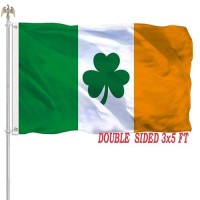 Ireland Shamrock Flag Outdoor 3X5 Irish National Flag Double Sided Vivid Color Heavy Duty 210D Nylon Cloth With 2 Brass Grommets 4 Rows Of Stitches