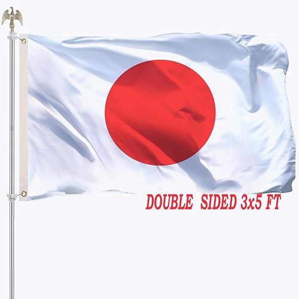 3X5 Japan Japanese National Flag Outdoor Double Sided Vivid Color Japanese Country Flag Heavy Duty 210D Nylon Cloth With 2 Brass Grommets 4 Rows Of Stitches