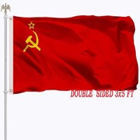 Soviet Union Flag Outdoor 3X5 Union Of Soviet Socialist Republics Flags Banner Double Sided Vivid Color Socialist Republics Flag Heavy Duty 210D Nylon Cloth With 2 Brass Grommets 4 Rows Of Stitches