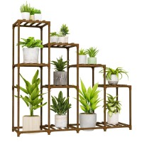 Bamworld Tall Plant Stand Indoor Wood Plant Shelf Outdoor Tiered Plant Rack For Multiple Plants 4 Tiers 10 Pots Ladder Plant Hol