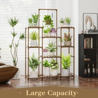 Bamworld Plant Stand Indoor Outdoor Large Plant Shelf Tall Hanging Plant Holder Wood Flower Stand For Window Living Room Garden