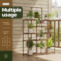 Bamworld Plant Stand Indoor Outdoor Large Plant Shelf Tall Hanging Plant Holder Wood Flower Stand For Window Living Room Garden