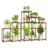 Bamworld 2 Sets Of Package Corner Plant Stands Indoor Tall Plant Shelves Outdoor For Multiple Plants 10 Pots Wooden Plant Rack F