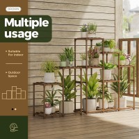 Bamworld 2 Sets Of Package Corner Plant Stands Indoor Tall Plant Shelves Outdoor For Multiple Plants 10 Pots Wooden Plant Rack F