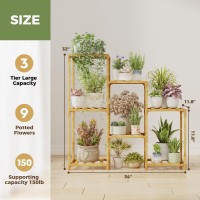 Bamworld Bamboo Plant Stand Indoor Boho Plant Shelf Tiered Plant Rack For Multiple Plants 3 Tiers 7 Pots Ladder Plant Holder Pla