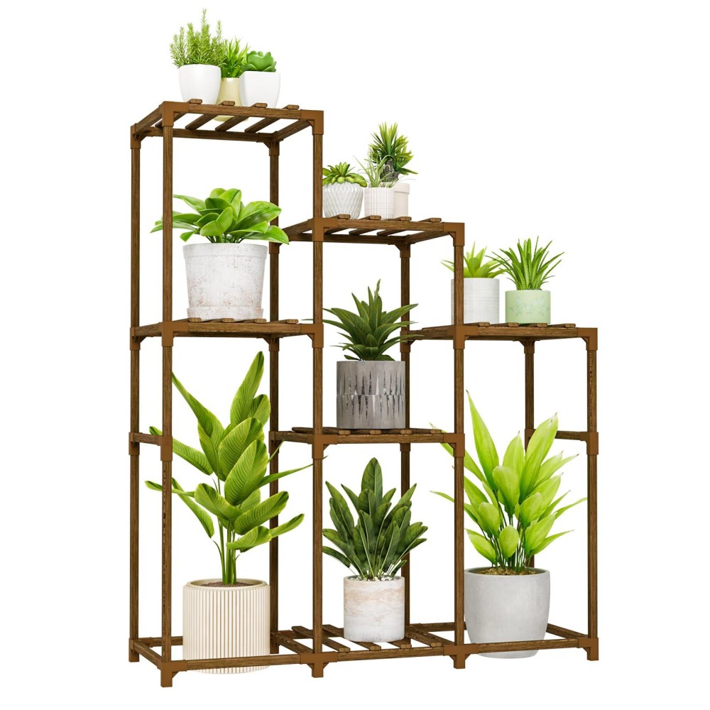 Bamworld Tall Plant Stand Indoor Wood Plant Shelf Outdoor Tiered Plant Rack For Multiple Plants 5 Tiers 7 Pots Ladder Plant Hold