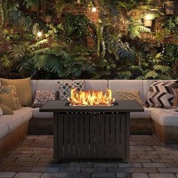 Greesum 44 Propane Gas Fire Pit Table 50 000 Btu Outdoor Rectangular Firepit With Lid Rain Cover For Outside Garden Backyard