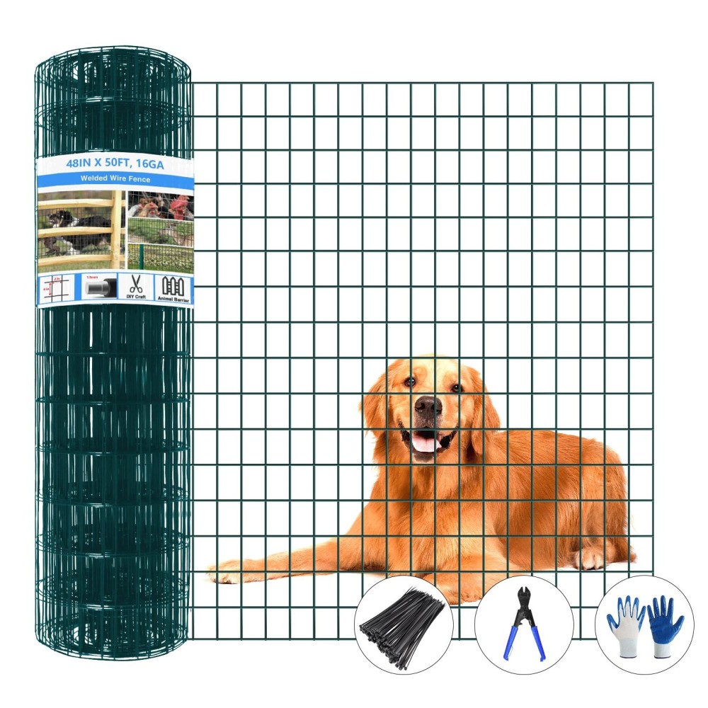 Gilpwa Welded Wire Fence 50Ftl X 48Inchh Garden Fence For Dog 2 Inch X 3 Inch 16Ga Fencing For Chicken Pvc Coated Antiru