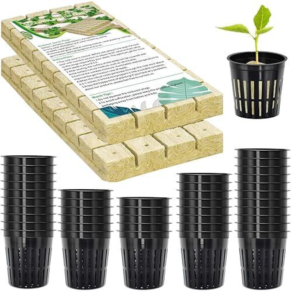 Halatool 72Pcs 12 Inch Rockwool Cubes With 56Pcs 2 Inch Net Cups For Hydroponics Great Kratky Hydroponics Kit For Soilless Cult