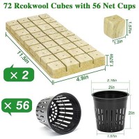 Halatool 72Pcs 12 Inch Rockwool Cubes With 56Pcs 2 Inch Net Cups For Hydroponics Great Kratky Hydroponics Kit For Soilless Cult