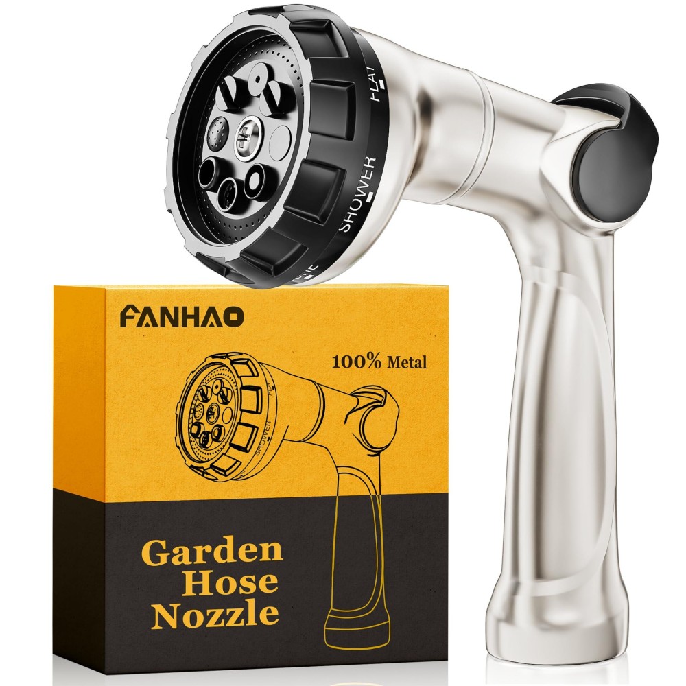 Fanhao Professional Heavy Duty Garden Hose Nozzle 100 Metal Thumb Control Water Hose Sprayer With 8 Spray Patterns High Press