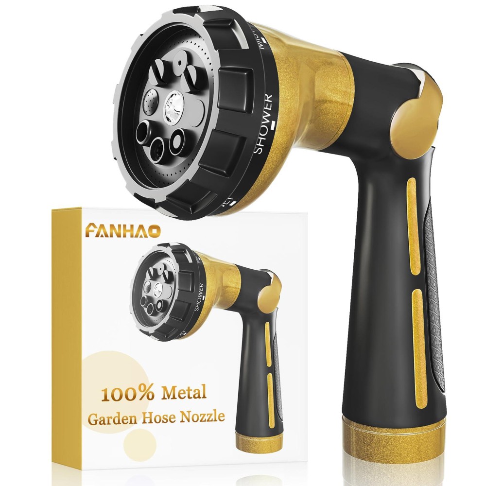 Fanhao Garden Hose Nozzle Heavy Duty 100 Metal Water Hose Sprayer With 8 Spray Patterns High Pressure Spray Nozzle Thumb Cont