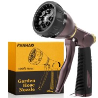 Fanhao Heavy Duty Garden Hose Nozzle 100 Metal Water Nozzle With 8 Adjustable Spray Patterns High Pressure Hose Sprayer With