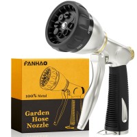 Fanhao Heavy Duty Garden Hose Nozzle 100 Metal Water Nozzle With 8 Adjustable Spray Patterns High Pressure Hose Sprayer With