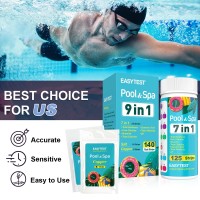 Easytest 9Way Pool Test Strips 140 Strips For Hot Tub And Spa Accurate Testing Ph Total Chlorine Free Chlorine Bromine Al