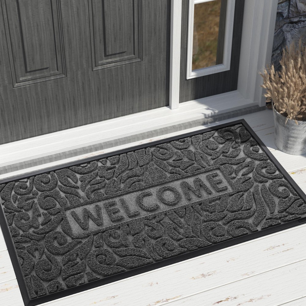 Yimobra Welcome Front Door Mat Outdoor Heavy Duty Sturdy Non Slip Doormats Rubber Backing Lowprofile Entrance Rugs Absorben