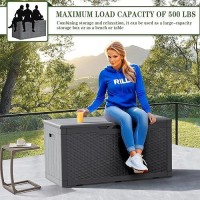 Greesum 100 Gallon Resin Deck Box Large Outdoor Storage Imitation Rattan Weave Texture For Patio Furniture Garden Tools Pool