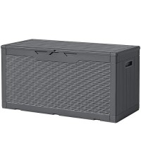 Devoko 97 Gallon Deck Box  Waterproof Resin Outdoor Storage Box For Outside And Patio  Large Outdoor Storage Bench Cabinet Lockable For Patio Furniture  Garden Tools And Pool Supplies (Gray)