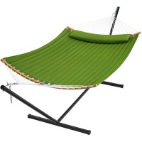 Superjare Hammock With Stand 2 Person Heavy Duty Hammock With Padded Cotton Detachable Pillow Strong Curvedbar Portable C