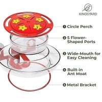 Kingsyard Window Hummingbird Feeder With Ant Moat  Strong Suction Cup Hummingbird Feeders For Outdoors - 8 Oz Leak Proof & 5 Bee Proof Feeding Ports  Red