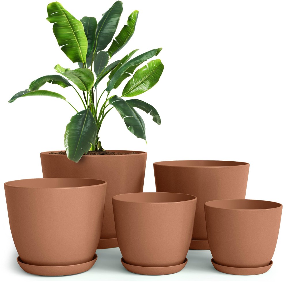 Utopia Home Plastic Terracotta Pots With Drainage 76665348 Inches Plant Pots Or Flower Pots For Indoor Planter Pack